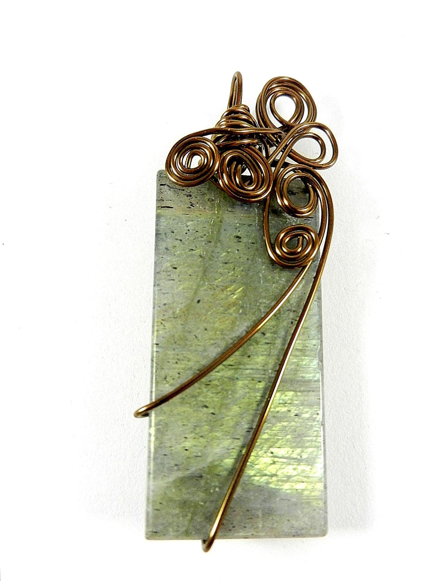 Bronze Wire Wrapped Rectangle Labradorite Pendant