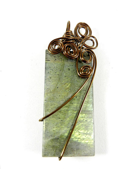 Bronze Wire Wrapped Rectangle Labradorite Pendant