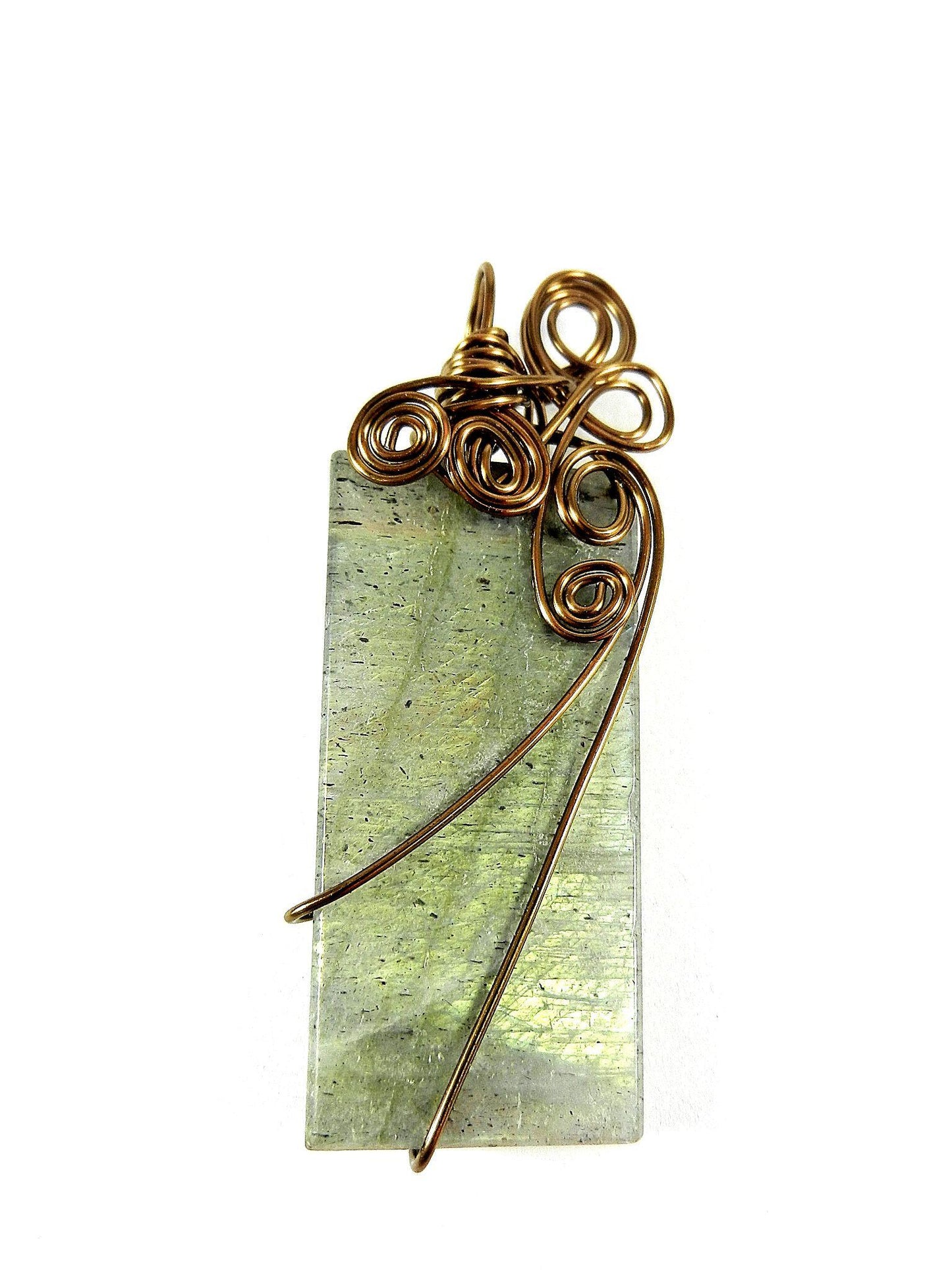 Bronze Wire Wrapped Rectangle Labradorite Pendant