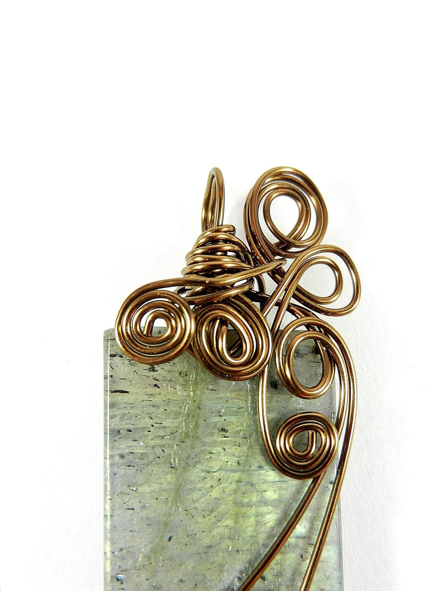 Bronze Wire Wrapped Rectangle Labradorite Pendant