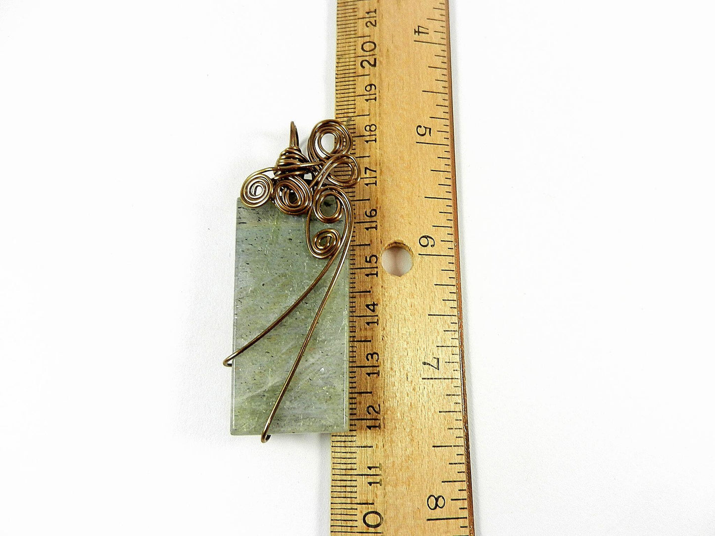 Bronze Wire Wrapped Rectangle Labradorite Pendant