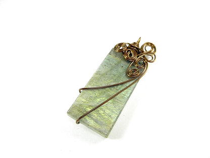 Bronze Wire Wrapped Rectangle Labradorite Pendant