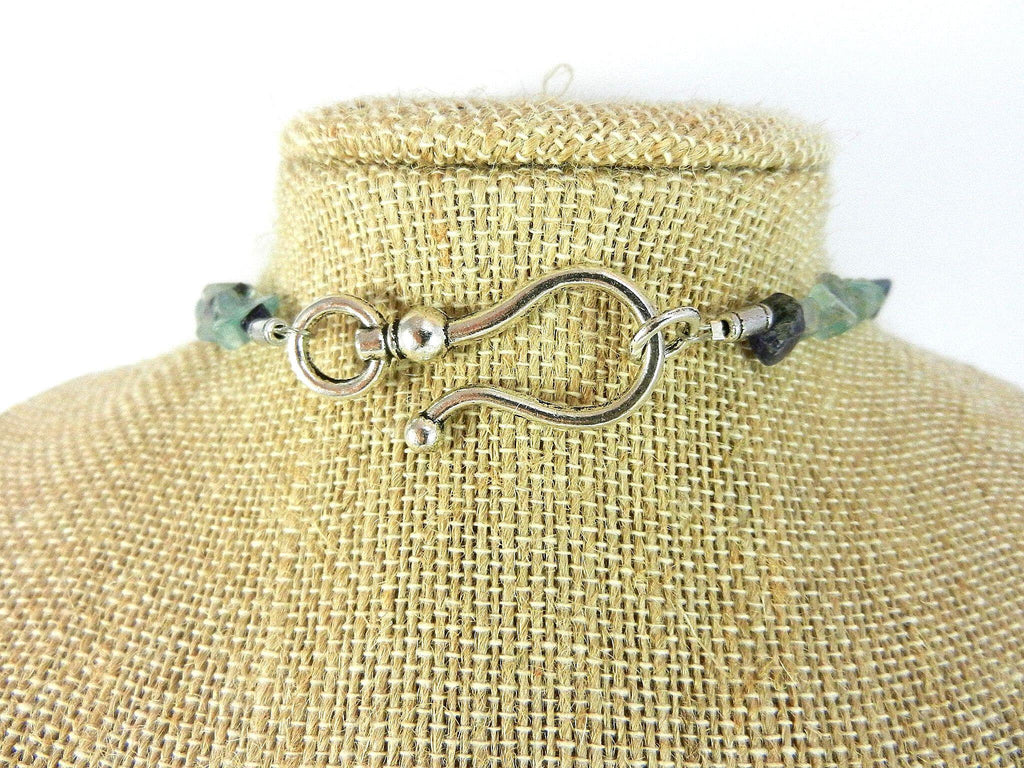 Agate and Quartz Fluorite Gemstone Necklace with Matching Gold Jade Earrings