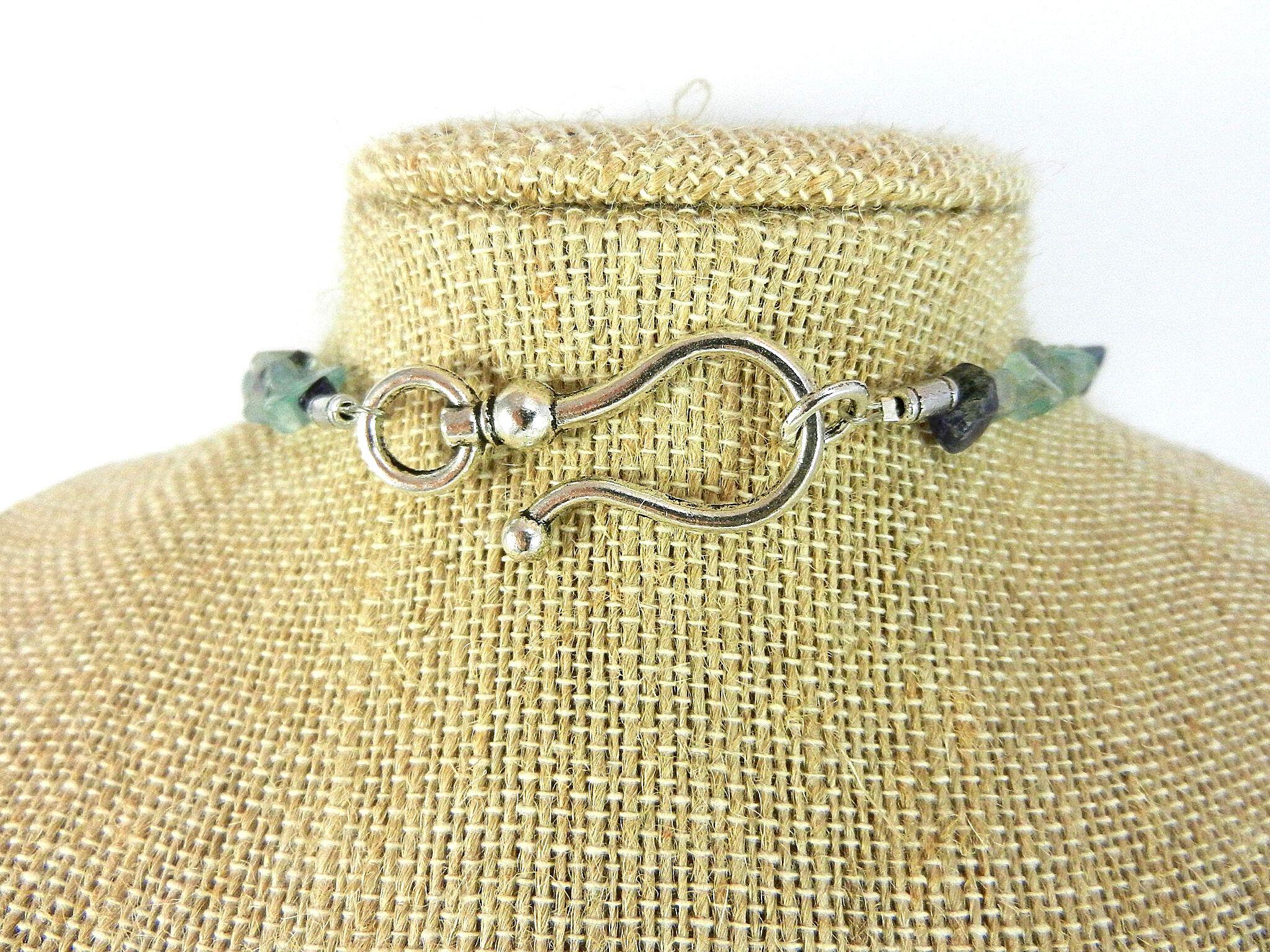 Agate and Quartz Fluorite Gemstone Necklace with Matching Gold Jade Earrings