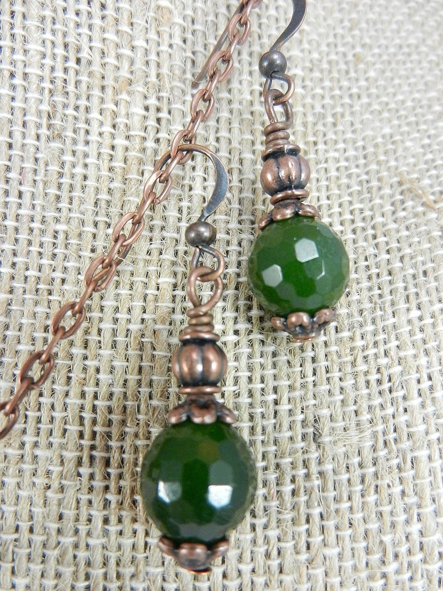 Copper Wire Wrapped Green and Pink Dragon’s Vein Oval Gemstone with Matching Jade Earrings