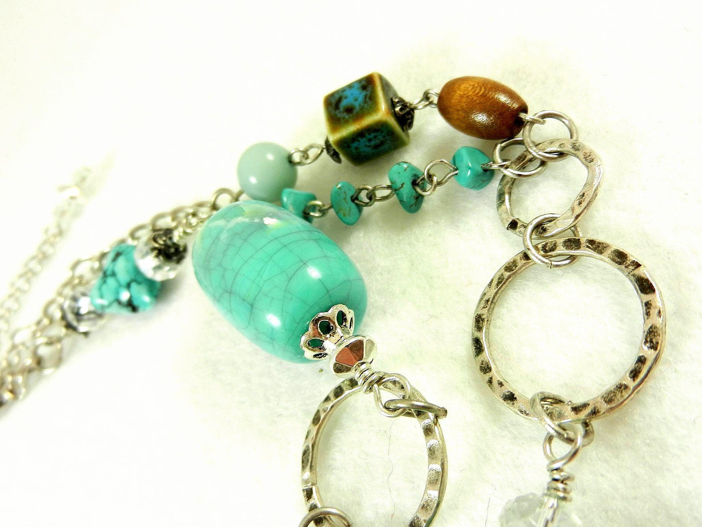 Silver Crystal and Turquoise Cross Necklace with Matching Turquoise and Crystal Earrings