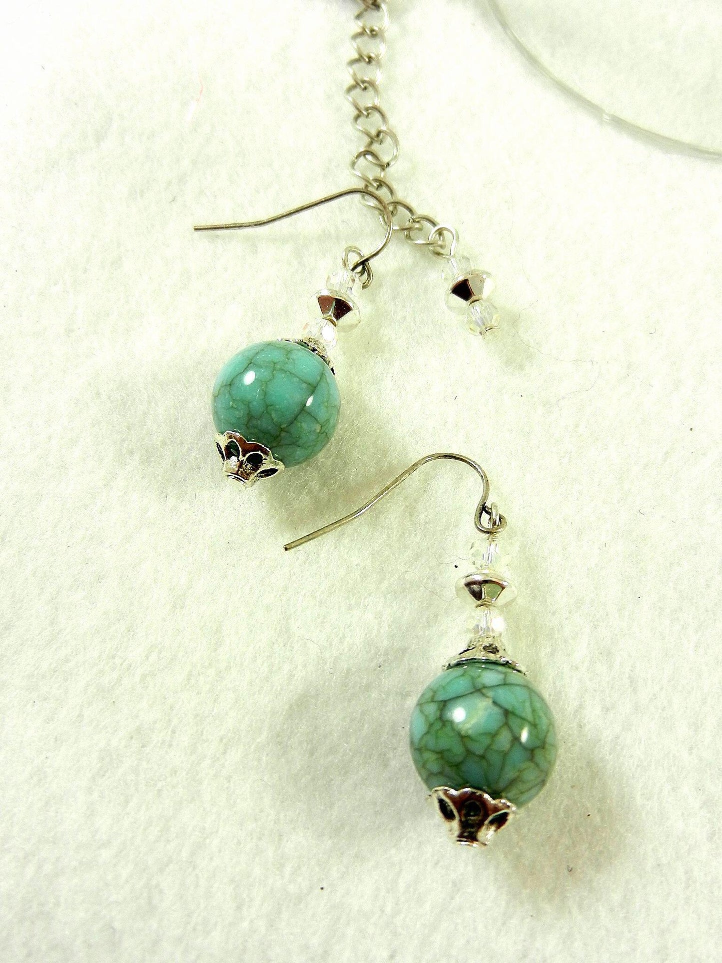 Silver Crystal and Turquoise Cross Necklace with Matching Turquoise and Crystal Earrings