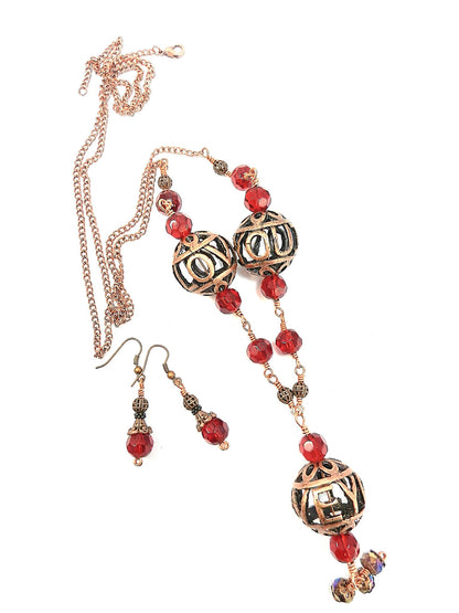 Bare Copper Wire Wrapped I Love You Bead Necklace with Matching Earrings