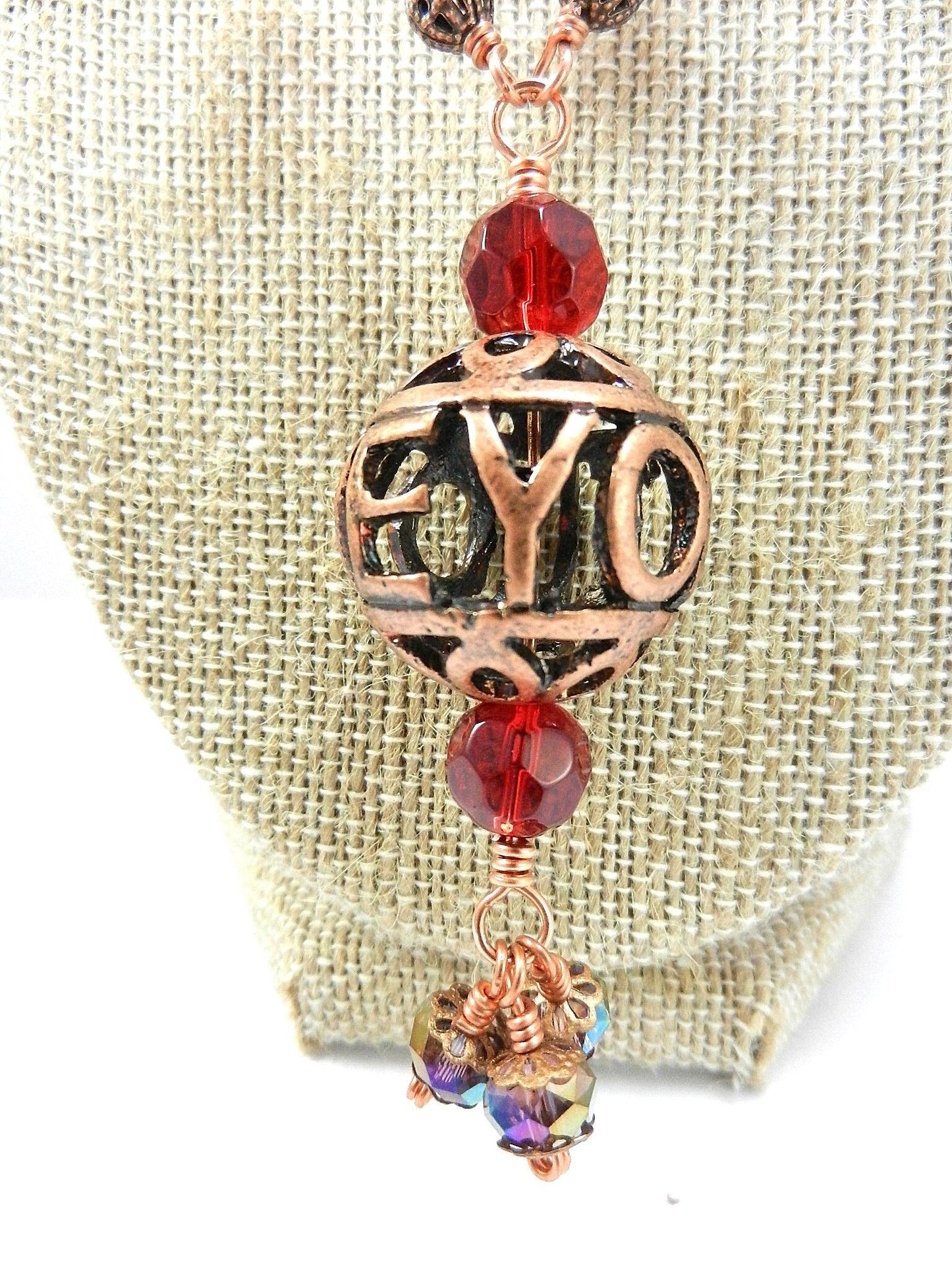 Bare Copper Wire Wrapped I Love You Bead Necklace with Matching Earrings