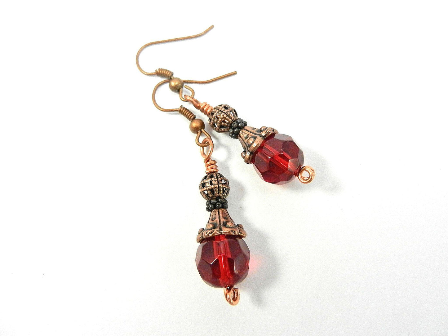 Bare Copper Wire Wrapped I Love You Bead Necklace with Matching Earrings