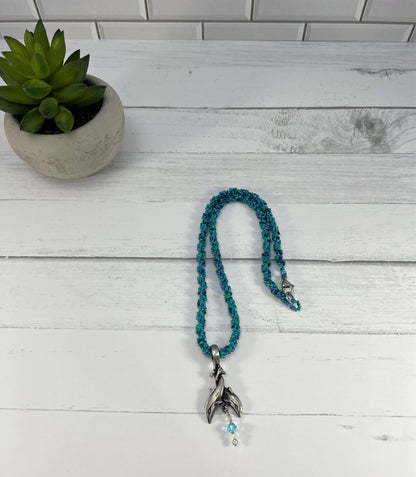 Dolphin Pendant Necklace, Beaded Spiral Rope, 20 Inch