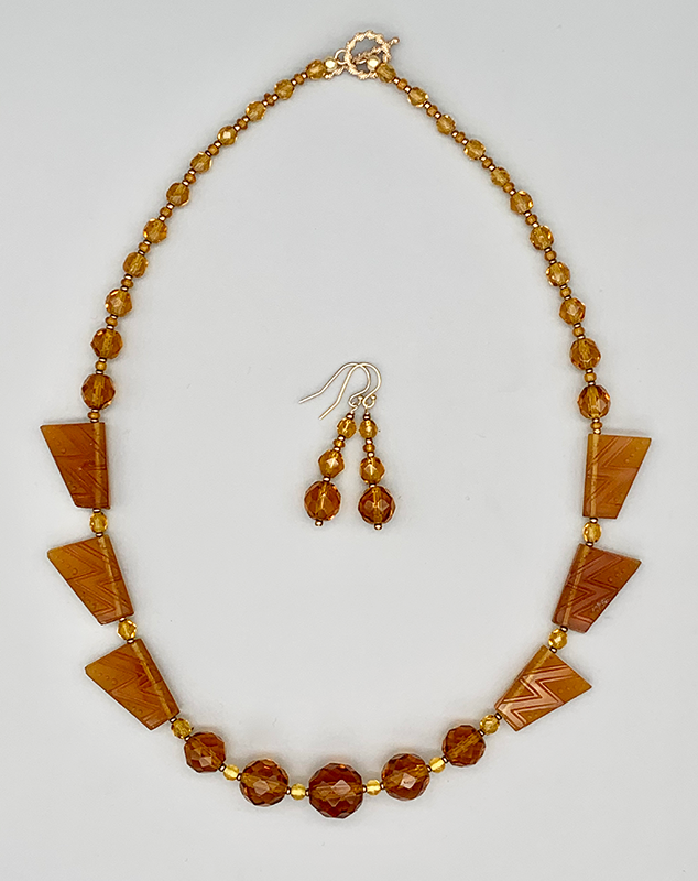 Necklace Set | 1930s Art Deco design trapezoids, 1920s graduated strand of sparkling faceted rounds