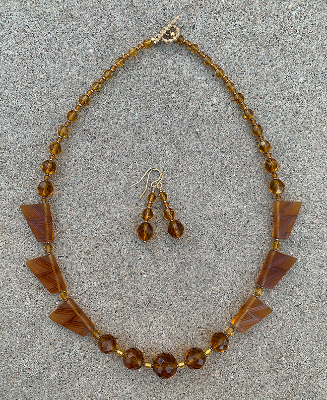 Necklace Set | 1930s Art Deco design trapezoids, 1920s graduated strand of sparkling faceted rounds