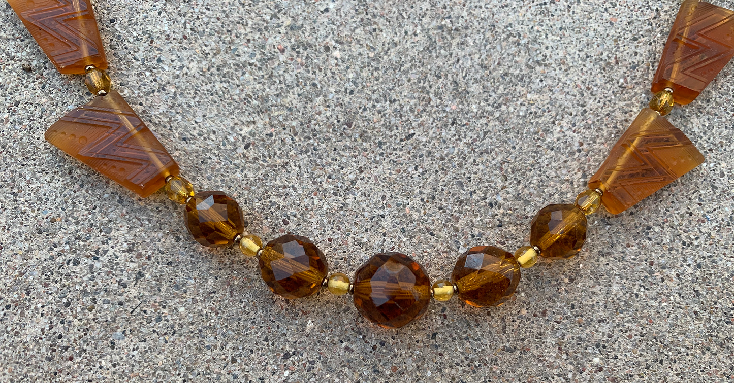 Necklace Set | 1930s Art Deco design trapezoids, 1920s graduated strand of sparkling faceted rounds