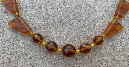 Necklace Set | 1930s Art Deco design trapezoids, 1920s graduated strand of sparkling faceted rounds
