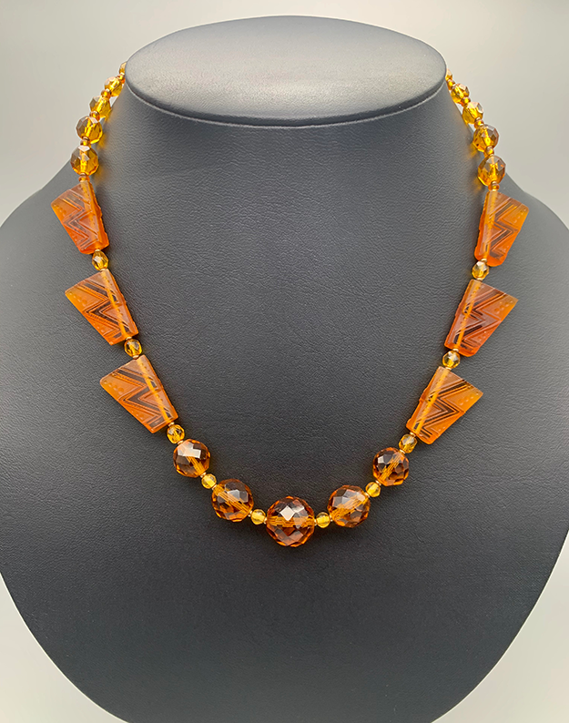 Necklace Set | 1930s Art Deco design trapezoids, 1920s graduated strand of sparkling faceted rounds