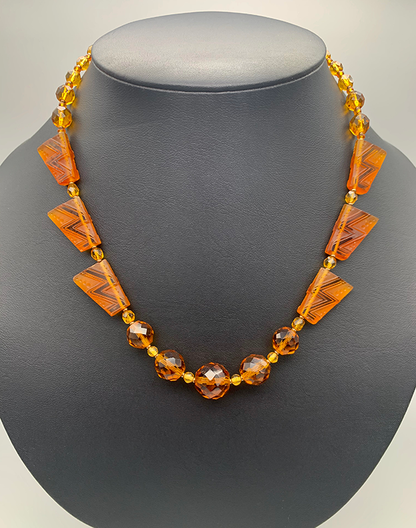 Necklace Set | 1930s Art Deco design trapezoids, 1920s graduated strand of sparkling faceted rounds