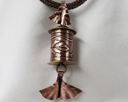 Etched Copper With Leaf Motif Pendant