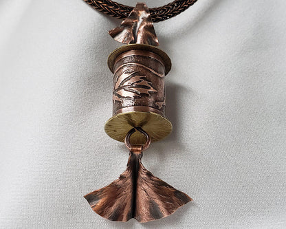 Etched Copper With Leaf Motif Pendant