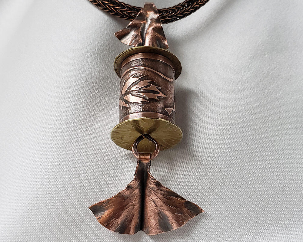 Etched Copper With Leaf Motif Pendant