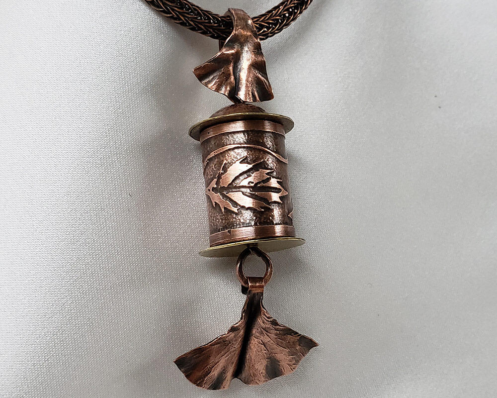Etched Copper With Leaf Motif Pendant