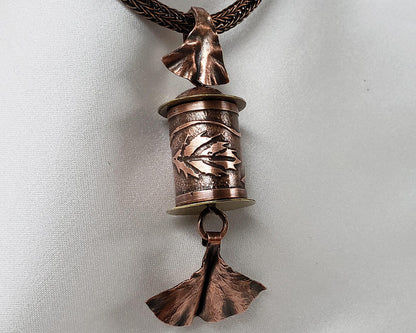 Etched Copper With Leaf Motif Pendant