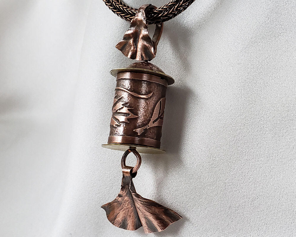 Etched Copper With Leaf Motif Pendant