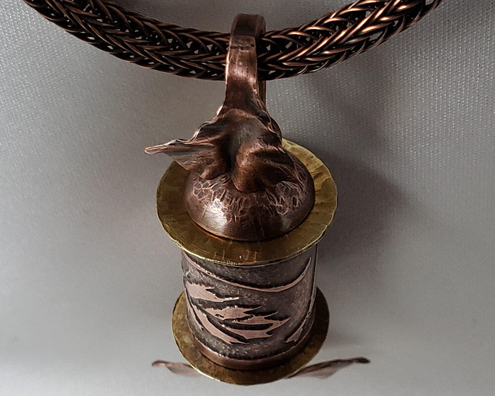 Etched Copper With Leaf Motif Pendant