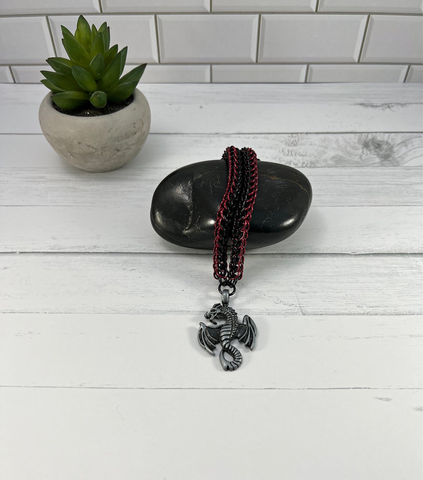 Dragon Pendant Necklace, Full Persian Chainmaille, 18-26 Inch
