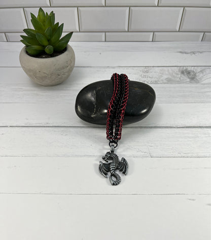 Dragon Pendant Necklace, Full Persian Chainmaille, 18-26 Inch