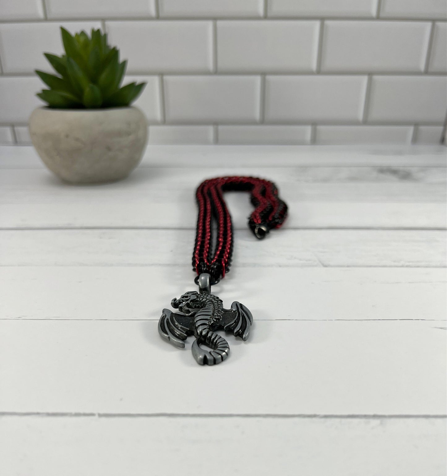 Dragon Pendant Necklace, Full Persian Chainmaille, 18-26 Inch