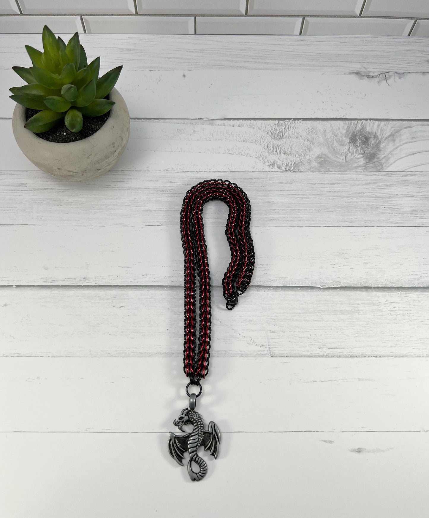 Dragon Pendant Necklace, Full Persian Chainmaille, 18-26 Inch