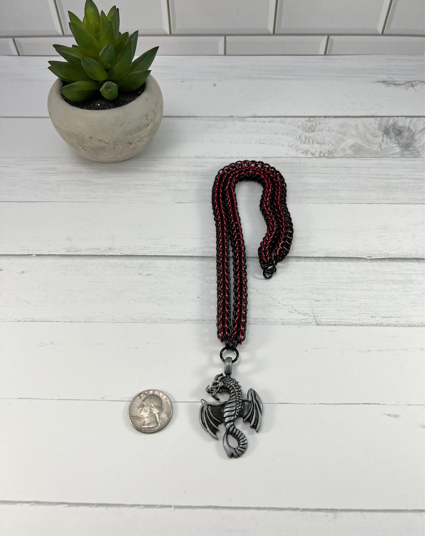 Dragon Pendant Necklace, Full Persian Chainmaille, 18-26 Inch
