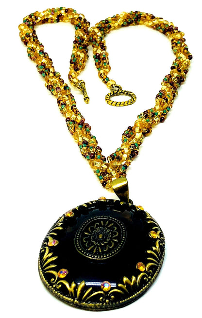 Handmade Gold Spiral with Brass Pendant Necklace
