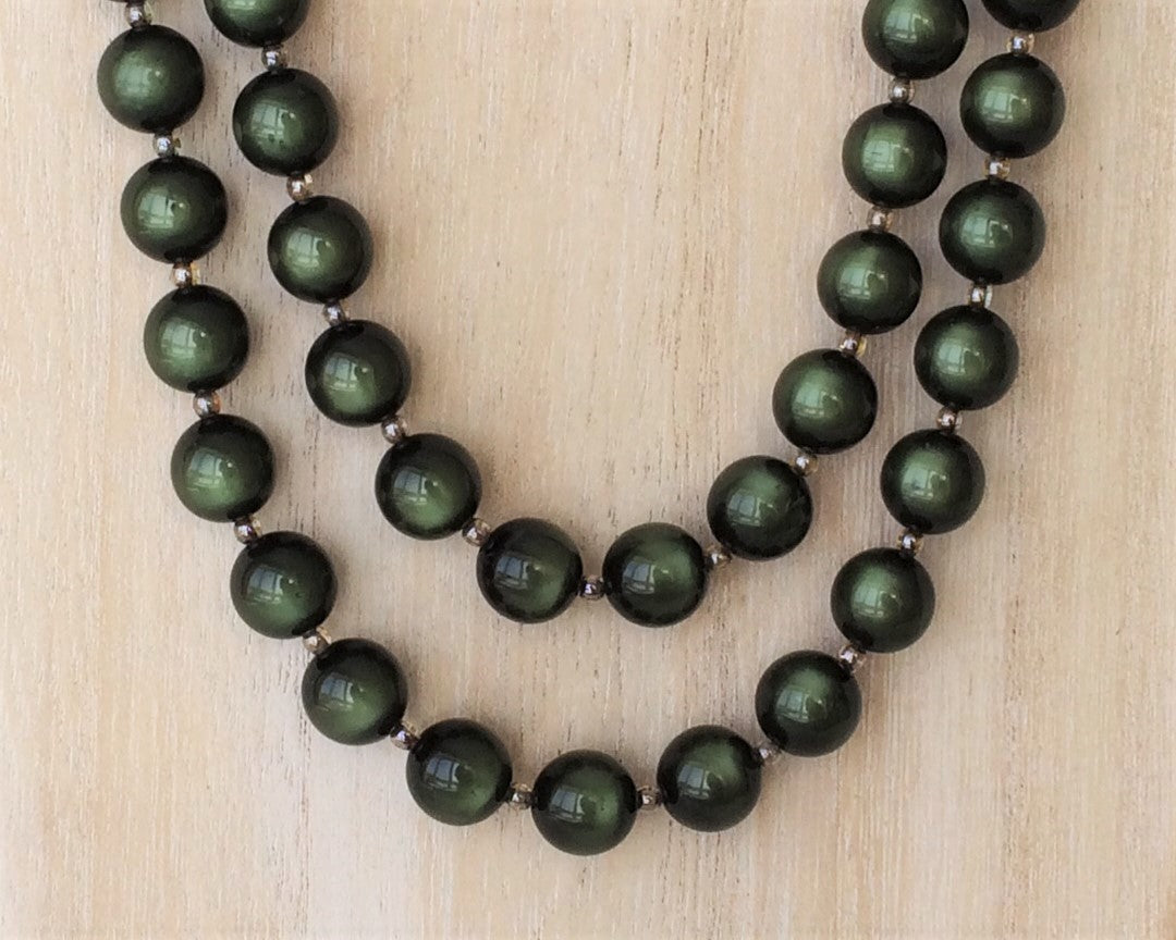 Green beads and brass necklace