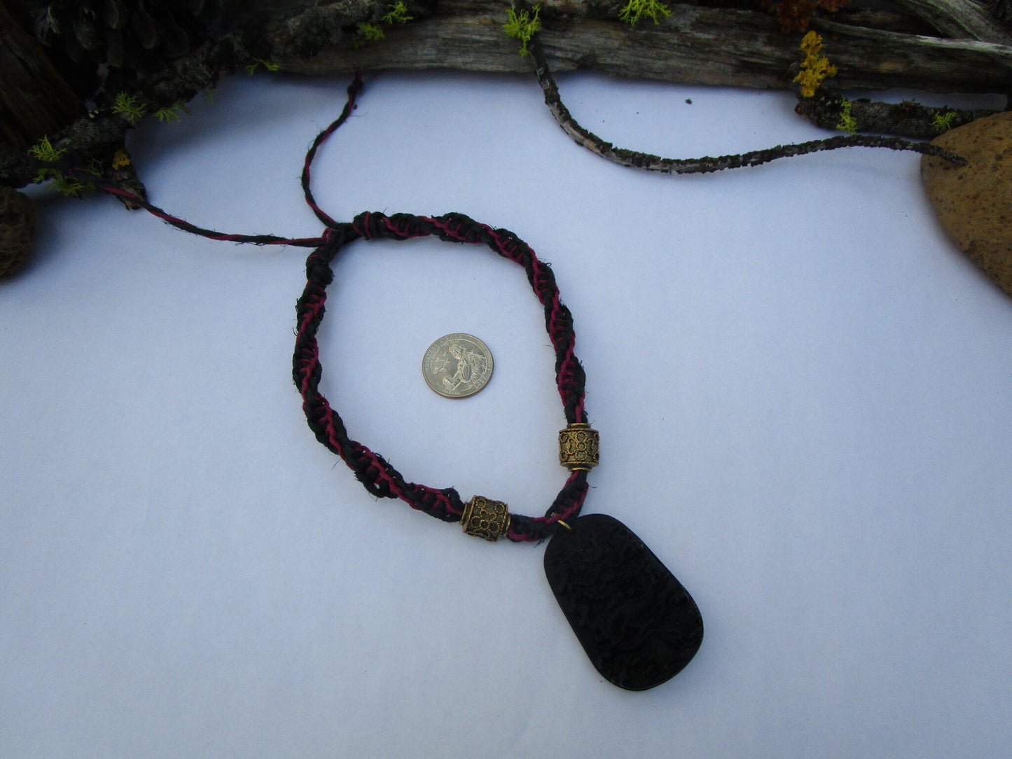 Hemp Double Spiral Necklace with Dragon Pendant (Petite size)