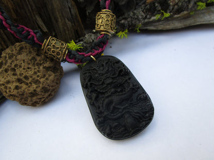 Hemp Double Spiral Necklace with Dragon Pendant (Petite size)