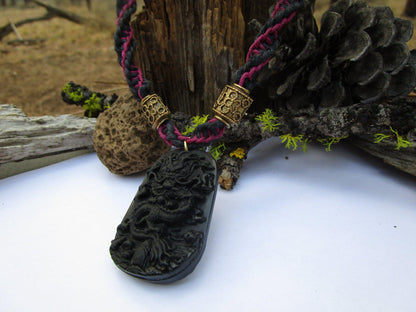Hemp Double Spiral Necklace with Dragon Pendant (Petite size)