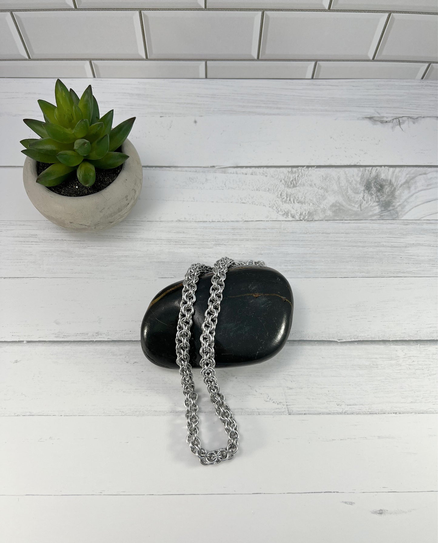 Inverted Round Chainmaille Necklace, Aluminum Chain, 18-26 Inch