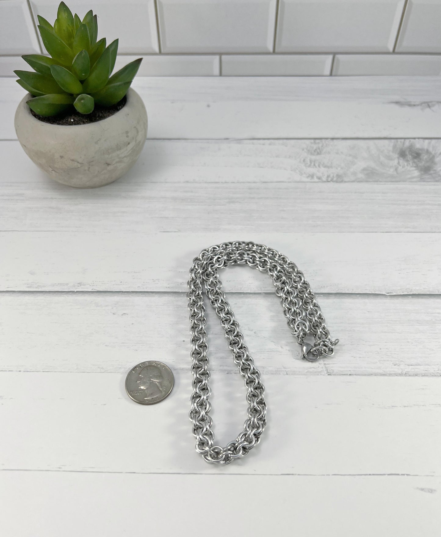 Inverted Round Chainmaille Necklace, Aluminum Chain, 18-26 Inch