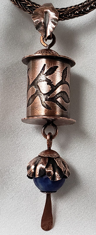 Etched Copper With Leaf Beadcap Lapis Pendant