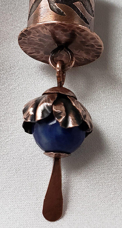 Etched Copper With Leaf Beadcap Lapis Pendant