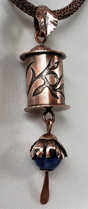 Etched Copper With Leaf Beadcap Lapis Pendant