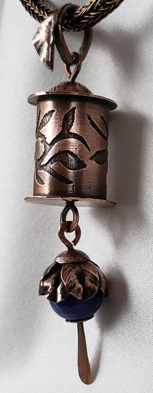 Etched Copper With Leaf Beadcap Lapis Pendant