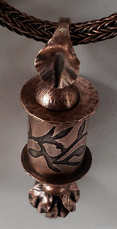 Etched Copper With Leaf Beadcap Lapis Pendant