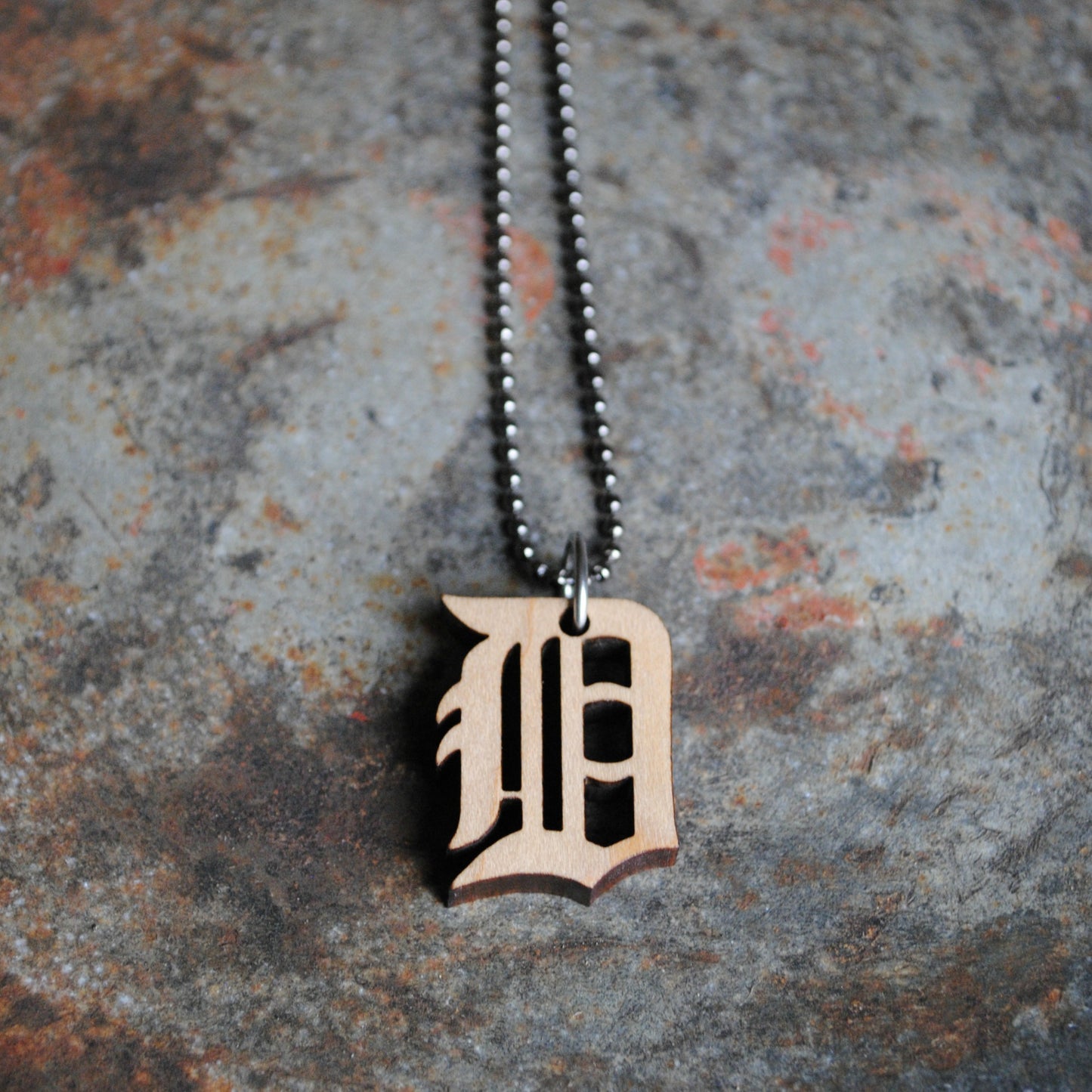 Old English D Necklace Wooden Maple Detroit Jewelry Tigers Pistons Lions Red Wings