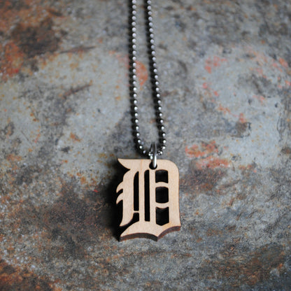 Old English D Necklace Wooden Maple Detroit Jewelry Tigers Pistons Lions Red Wings
