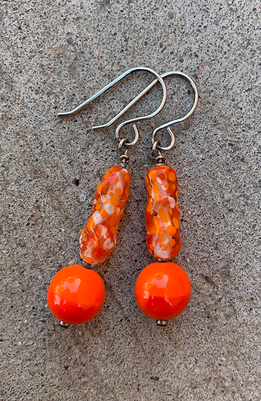 Necklace Set | Clear/orange/white baroque ovals and vivid orange vintage glass rounds