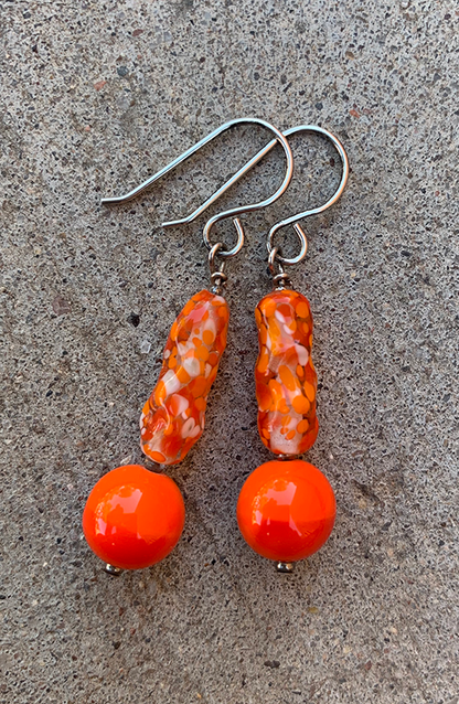 Necklace Set | Clear/orange/white baroque ovals and vivid orange vintage glass rounds