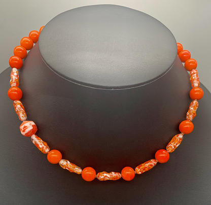 Necklace Set | Clear/orange/white baroque ovals and vivid orange vintage glass rounds